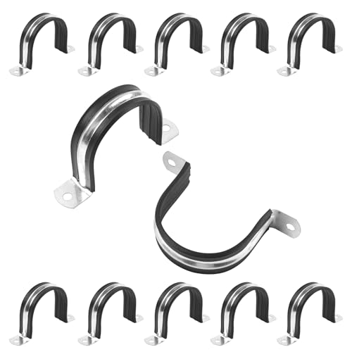 2 Inch Reinforced Rigid Pipe Strap, 2 Holes U Bracket Cable Clamp Hanger, Rubber Cushioned Insulated Clamp, Conduits Strap Clamps for Pipe Fixing on Various Surfaces, 10 PCS(50 mm) - size: 2 inch (10 pcs)