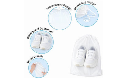 InfinitePack Large Transparent Shoe Bags for Travel, Portable Shoe Bags, Shoes Pouch Storage Organizer with Drawstring for Men & Women aClear Window Shoes Pouch with Rope - size: 12"x18"(100pcs)