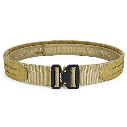MOZETO Molle Battle Belt, 2" Battle Belts Tactical War Combat Quick Release Law Enforcement Duty Belts for Men - color: Tan, size: Small