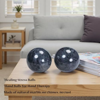 Baoding Balls 2Pcs, 2 inch Natural Marble Baoding Chinese Meditation Balls, with Carry Case for Hands Stress Relief, Dark Grey - color: Dark Grey, size: Large-2"