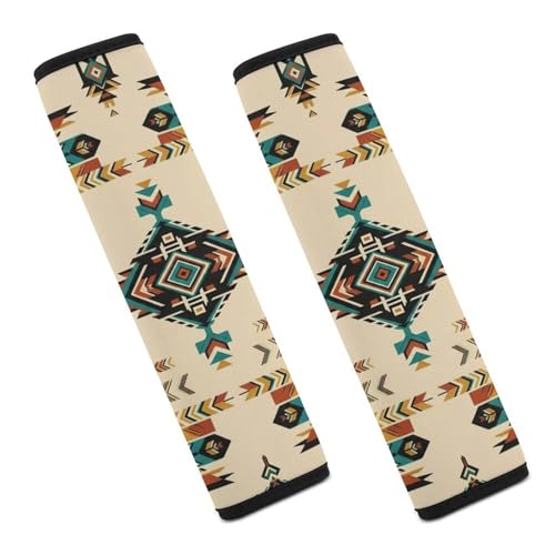 2 Piece Universal Soft And Comfortable Seat Belt Shoulder Pad for Kids, Most Cars, Aztec Native Tribal Navajo American Triangular Geometric Vintage Seat Belt Covers Cushion, Neck And Shoulder Support - color: Pattern 1041