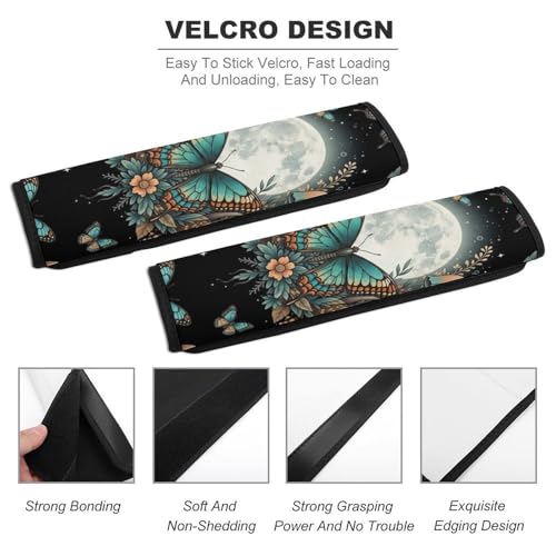 Soft Padded Car Seat Straps Shoulder Pads for Elderly Support, All Vehicles, 1 Pair Moth Gothic Butterfly Moon Shoulder Protector Anti-Slip Pad - color: Pattern 1176