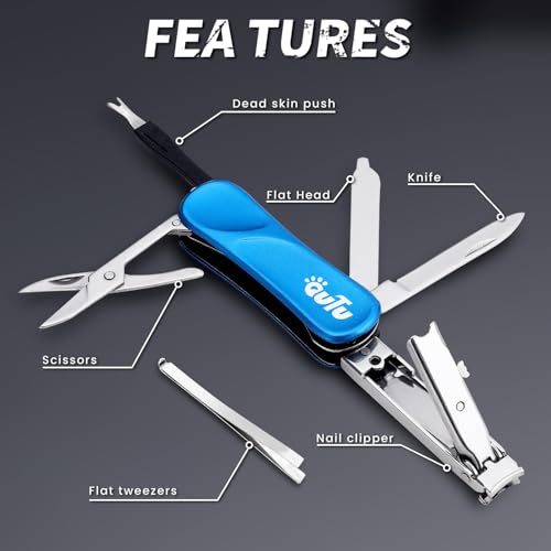 OUTU Keychain Nail Clippers Multitool, 7 in 1 EDC Utility Tool with Nail Clipper, Scissors, Manicure Sets Gifts for Him Men Husband Dad Boyfriend (Blue) - size: Blue