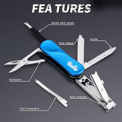 OUTU Keychain Nail Clippers Multitool, 7 in 1 EDC Utility Tool with Nail Clipper, Scissors, Manicure Sets Gifts for Him Men Husband Dad Boyfriend (Blue) - size: Blue