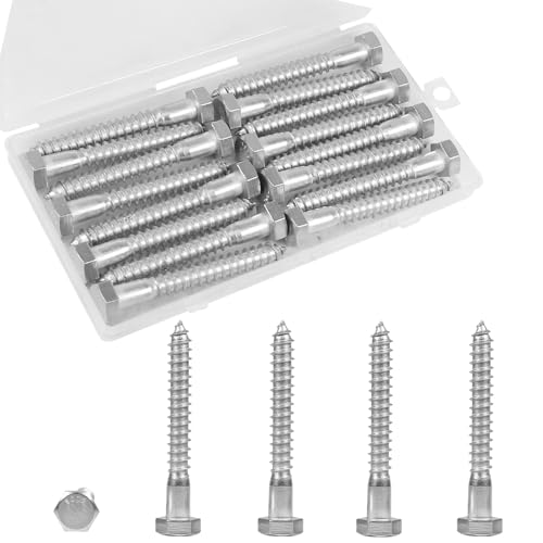 16 Pcs 5/16" x 2-1/2" Hex Head Lag Screws, 304 Stainless Steel Lag Bolts Hexagon Head Wood Screws Heavy Duty Large Screws for TV Mounts, Deck, Boat Repair - size: 5/16 x 2-1/2" (16 pcs)