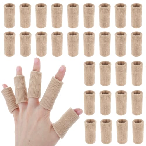Xindojuz 30 PCS Finger Sleeves Protectors, Finger Sleeves for Arthritis Thumb Splint Brace Support Protector for Relieving Pain Breathable Fingers Tape for Basketball Golf Sports Aid Support