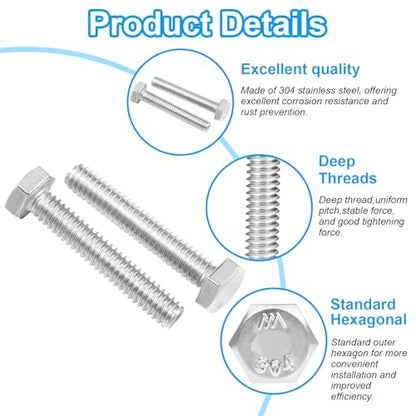 5 Pcs M8 Hex Bolts M8-1.25 x 80mm Hex Head Screw Bolt 304 Stainless Steel M8-1.25mm Hexagon Bolts Hex Head Screws, Metric Machine Fully Thread, Bright Finish - size: M8-1.25 x 80mm