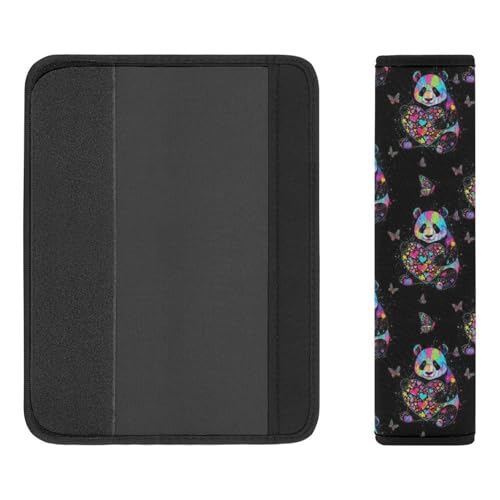 2 Pack Colorful Splatter Panda Holding Heart Black Seat Belt Shoulder Pad Breathable Shoulder Harness Cover for Child, All Vehicles, Neck and Shoulder Support - color: Pattern 743