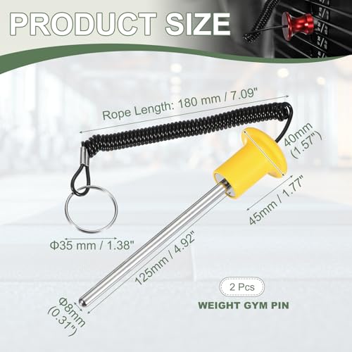 Gym Pin Weight Stack Pin Strength Training Lifting Equipment Replacement with Pull Rope Fitting for Home Gym - color: Yellow, size: 0.3 x 4.9 Inch
