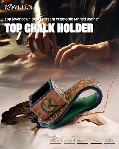 KONLLEN Leather Magnetic Chalk Holder, Pool Cue Accessory | Round or square engraved leather holder keeps billiard chalk secure and easy to reach during pool play. - color: VT Holder-Green
