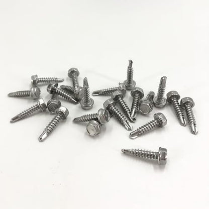 QSJ 160PCS #8 x 3/4'' Sheet Metal Screws 410 Stainless Steel Hex Washer Head Fast Self Tapping Screws with Screwdriver Bit Silver - color: Hex #8x3/4‘’（160）
