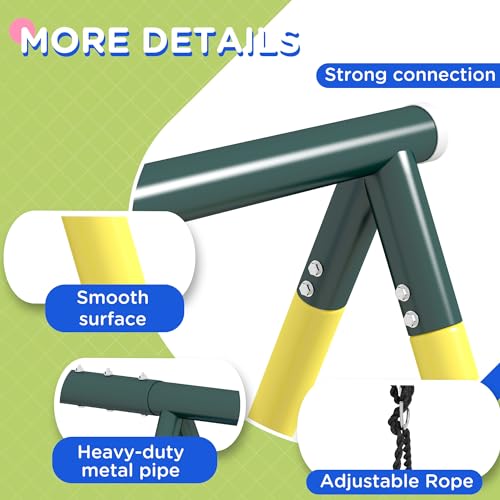 Outsunny 440 lbs Swing Set for Backyard, 5 in 1 Heavy-Duty A-Frame Stand Outdoor Playset for Kids, with Saucer Swing, Slide, Swing Seats, Gym Rings, Basketball Hoop, Climbing Steps and Net