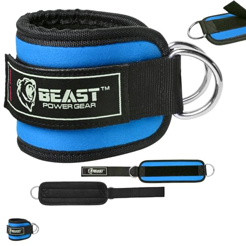 Beastpowergear Padded Ankle Strap Single & Pair for Cable Machine, Kickbacks, Glutes, Abs and Hip Workouts, Leg Extensions Adjustable strap for Men Women - color: Blue, size: Single