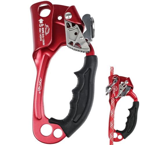UIAA & CE Certified Rope Ascender Aluminum Alloy Rock Climbing Gear Strong Rigging Rappelling Equipment for Rock Tree Climbing Arborist Rescue Mountaineering Caving - color: Right Hand Red 1