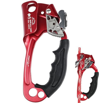 UIAA & CE Certified Rope Ascender Aluminum Alloy Rock Climbing Gear Strong Rigging Rappelling Equipment for Rock Tree Climbing Arborist Rescue Mountaineering Caving - color: Right Hand Red 1