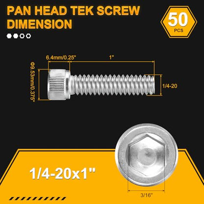 DTGN 1/4"-20x1 Socket Head Cap Screws Bolts - 50Pack - Good for Road Bicycle, Mountain Bike, Auto, Motorcycle - 304 Stainless Steel Hex Head Metric Screws - Silver - size: 1/4"-20x1"