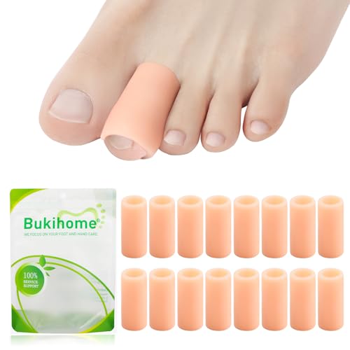Bukihome Toe Protectors, Toe Tube Pads for Pain Relief with 16 Pack, Beige | Silicone Gel Toe Sleeves for Hammer Toes, Corns, Calluses, Blisters - color: Beige, size: Medium Size