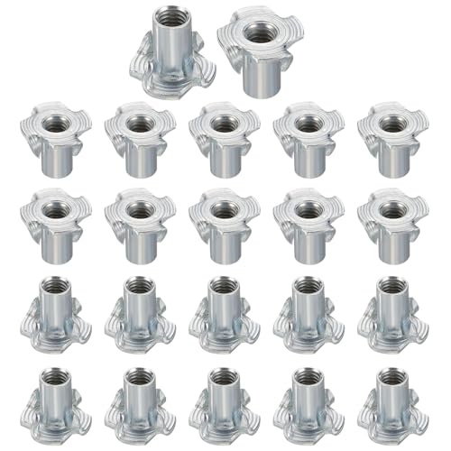 HARFINGTON M5x12mm T-Nuts 4 Pronged Tee Nut 0.57" x 0.47" Fully Thread Carbon Steel Inserts for Wood, Rock Climbing Holds, Cabinetry, Furniture 50pcs - size: M5x12mm