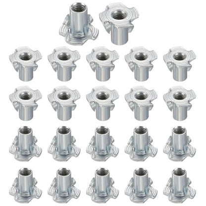 HARFINGTON M5x12mm T-Nuts 4 Pronged Tee Nut 0.57" x 0.47" Fully Thread Carbon Steel Inserts for Wood, Rock Climbing Holds, Cabinetry, Furniture 50pcs - size: M5x12mm