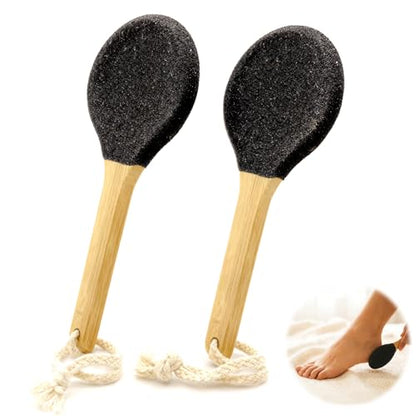 Curved Pumice Stone Foot File 2-Pack with Bamboo Handle | 82mm Contoured Surface for Heels & Toes | Callus Remover for Dry, Cracked Heels & Rough Skin