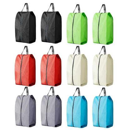 Travel Shoe Bags, Set of 12, Large Oxford Fabric Storage Bags with Zipper and Handle, Water-Resistant Pouches (Black, Gray, Green, Red, Cream, Blue) - style: Black, Gray, Green, Red, Cream, Blue