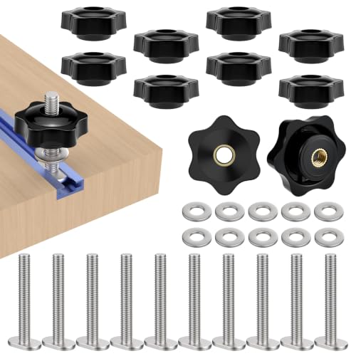 10 Sets 1/4"-20 T-Slot Fastener Kit, 1-3/4 Inch T Track Bolts with Star Knob Nuts | Heavy Duty Accessories | for Woodworking Fixture Installation - size: 1-3/4 Inch