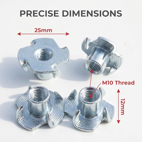 M10 T Nuts for Wood: 30 Pack 4 Prong T-Nuts Zinc Plated Threaded Inserts No Rust – for Furniture Climbing Holds & Plywood - size: M10(30Pack)