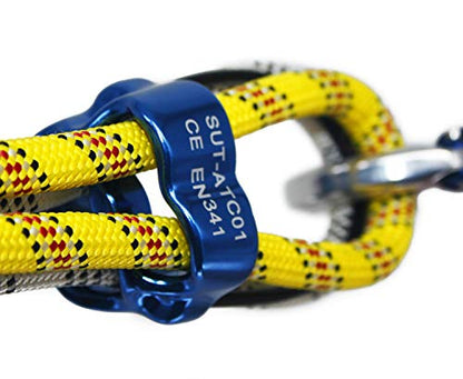 Climbing Abseiling Belay Device ATC Rappelling Descender 25KN V-grooved Equipment - color: Blue