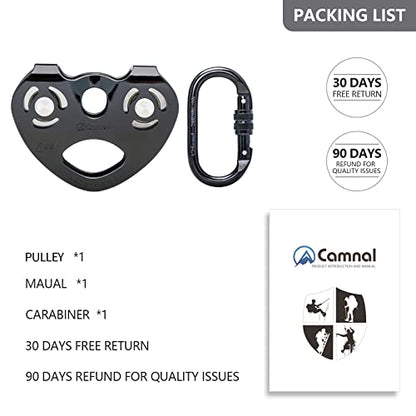 Zipline Trolley Kit with 25kN Carabiner Double Tandem Dual Pulley Speed Dual Trolley for Rock Climbing Caving Aloft Work Rescue,Black with Carabiner - color: zipline-black