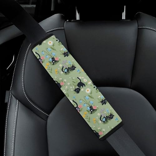 2 Pack Soft Padded Seat Belt Cover for Girls and Boys, All Vehicles, Black Cat Flower Harness Pads Strap, Anti-Slip Pad - color: Pattern 1121