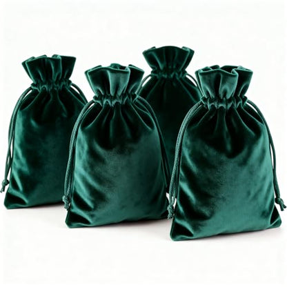 HRX Package Soft Velvet Gift Bags, 5.1x7.8 inch Velvet Drawstring Pouches Deep Teal Green for Jewelry Crystal Dice Tarot Rune (4 Pack) - color: Deep Teal Green