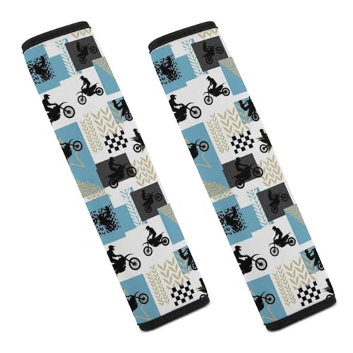 Breathable Seat Belt Shoulder Pad for Adults and Children, Stroller Pushchair High Chair, 2 Pack Racing Motocross Motorbike Dirt Bike Plaid Neck Strap Covers Easy Install (No Tool) - color: Pattern 931