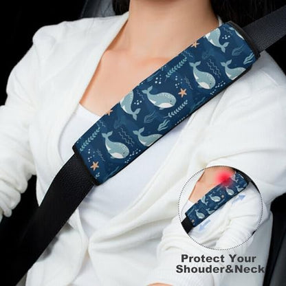 2 Pack Breathable Car Seat Straps Shoulder Pads for Adults and Children, All Vehicles, Cute Ocean Navy Blue White Cartoon Manatee Harness Pads Strap, Pressure Relief - color: Pattern 1109