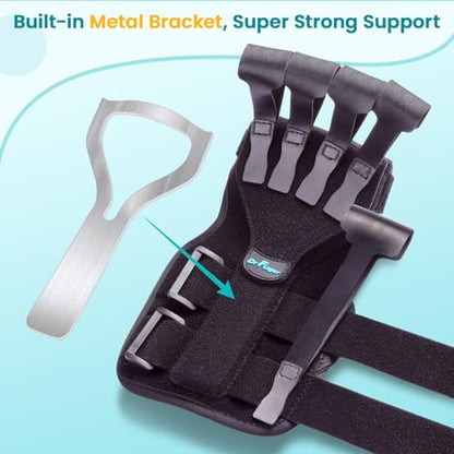Radial Nerve Palsy Splint Brace for Wrist drop, 5 Fingers Extension, Stroke Patient Recovery, Finger Limp, Crutch Palsy, MCP Arthroplasty, for both Left and Right Hand - Black - color: Black
