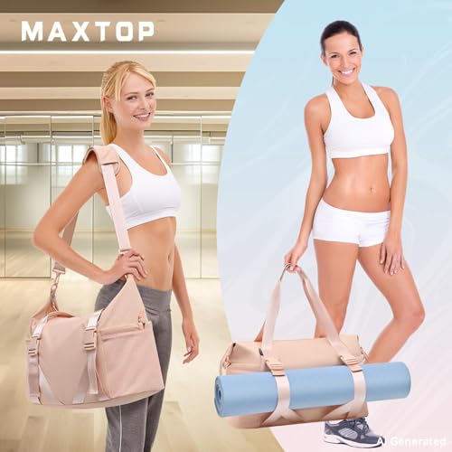 MAXTOP Women's Gym Yoga Duffle Bag with Shoe Pouch,Multi-Purpose Overnight Travel Bag for Gym,Work, Dance, Sports - color: Pink