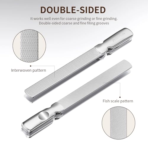 ZIZZON Professional Stainless Steel Nail Files Double Sided for Women and Men, Heavy Duty Reusable Manicure Filer for Natural Nails, Great for Home Salon or Travel Use 2 Pieces