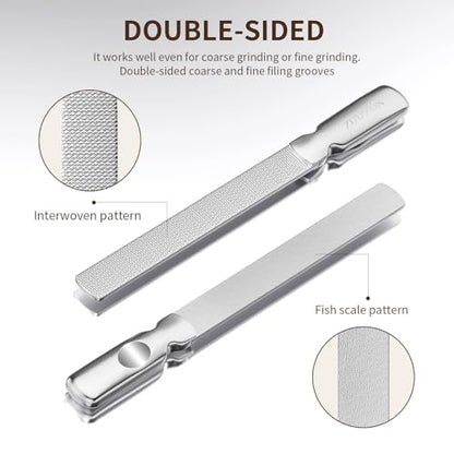 ZIZZON Professional Stainless Steel Nail Files Double Sided for Women and Men, Heavy Duty Reusable Manicure Filer for Natural Nails, Great for Home Salon or Travel Use 2 Pieces