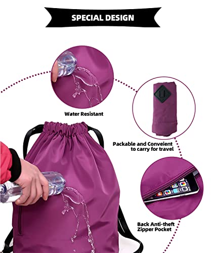 Peicees Waterproof Drawstring Sport Bag Lightweight Sackpack Backpack for Men and Women | Waterproof - color: Purple
