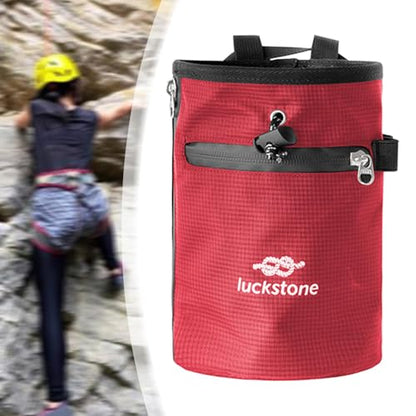 SM SunniMix Climbing Chalk Bag Drawstring Pouch Weightlifting Rock Bouldering Adjustable Waist Belt Oxford Cloth Waterproof Zipper Pocket Suitable for Gymnastics - color: Red