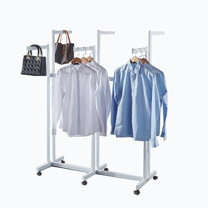 Floor Standing Metal Garment Rack - Heavy Retail Display Racks With Wheels | 6 Arms Clothing Rack, Square Tubing Portable Shirt Racks, Merchandise Display For Hanging Clothes (White) - color: White