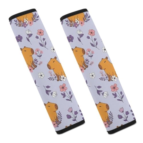 Universal Fit Seat Belt Cover for Adult Use, Stroller Pushchair High Chair, 2PCS Capybara Pink Flower Harness Pads Strap Shock Absorption - color: Pattern 842