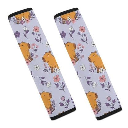 Universal Fit Seat Belt Cover for Adult Use, Stroller Pushchair High Chair, 2PCS Capybara Pink Flower Harness Pads Strap Shock Absorption - color: Pattern 842
