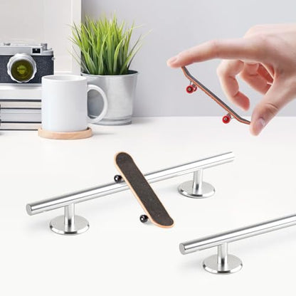Simhoa Professional Fingerboard Rail, 25cm Skateboard Obstacle Rod with Stable Base, Mini Fingerboard Deck Fingerboard Ramp, Party Favor, Skatepark Accessory for Fingerboard Players, Round Silver - color: 25cm Round Silver
