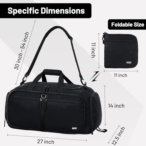 MIER Packable Travel Duffle Bag with Shoe Compartment, 80L, Black | Foldable Weekender Duffel; Multi-Pockets; Adjustable Shoulder Strap; Luggage Sleeve; Travel, Sports, Camping, Gym - color: Black, size: 80L
