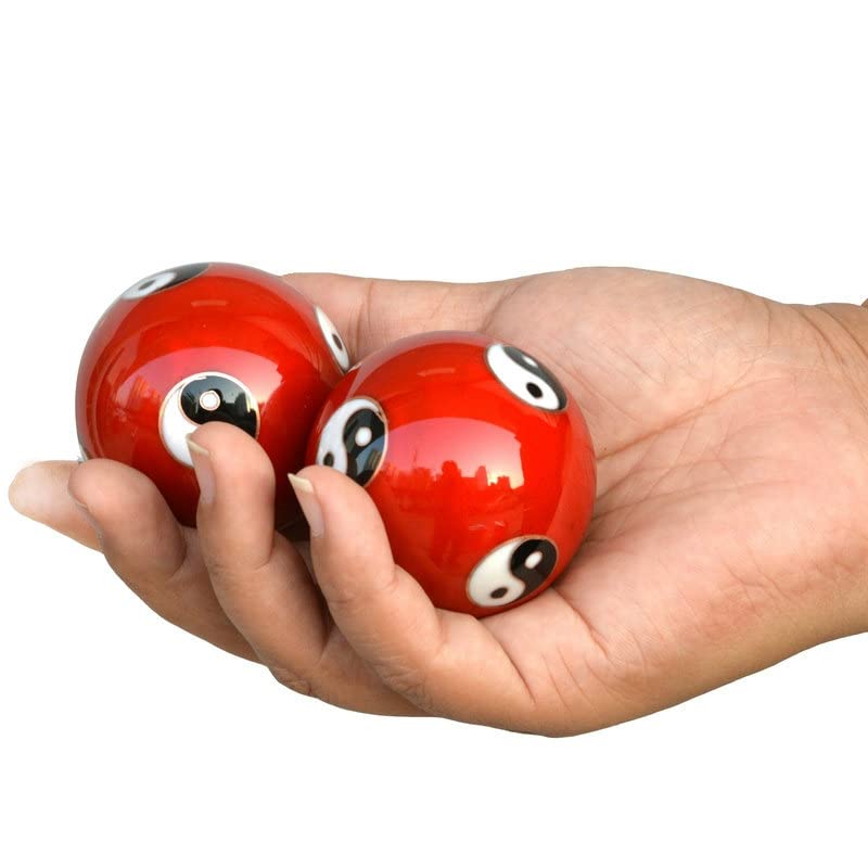 JapanBargain, Set of 2 Chinese Baoding Balls Hand Exercise Therapy Balls Stress Reliefe Balls, (Red) - color: Red