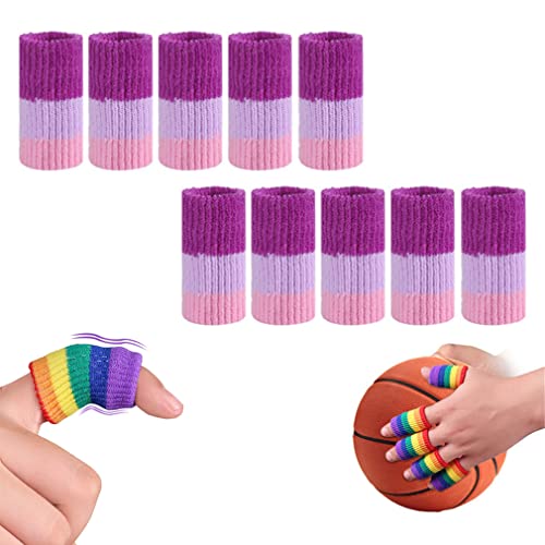 Finger Sleeves Protectors, 10 Pcs Finger Compression Sleeves Support Thumb Brace Finger Splint Sleeve, Elastic Sports Finger Sleeves for Trigger Finger, Knuckle, Arthritis, Basketball (Purple pink) - color: Purple pink