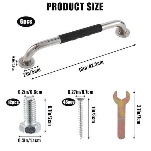 16 Inch Metal Playground Handles, 6 Pack Heavy Duty Grab Bars with Non-Slip Silicone Grip, 650 lbs Load Capacity, Indoor Outdoor Playset Accessories for Climbing Frame, Treehouse, Jungle Gym