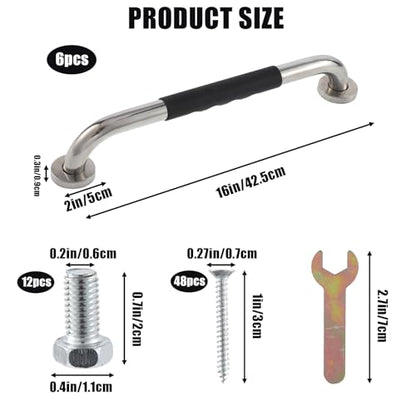 16 Inch Metal Playground Handles, 6 Pack Heavy Duty Grab Bars with Non-Slip Silicone Grip, 650 lbs Load Capacity, Indoor Outdoor Playset Accessories for Climbing Frame, Treehouse, Jungle Gym