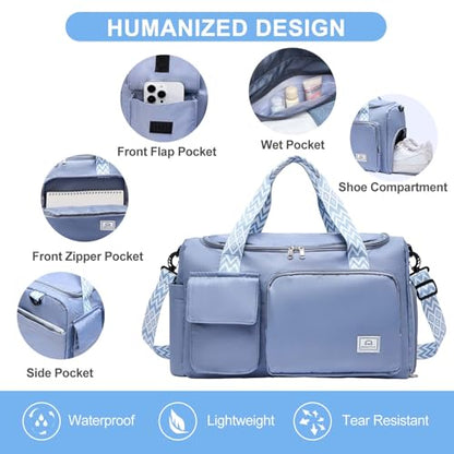 Small Gym Bag for Women, Travel Duffle Bag Carry On Weekender Bag with Shoe Compartment - color: 31#Blue, style: Gym Bag&toiletry Bag