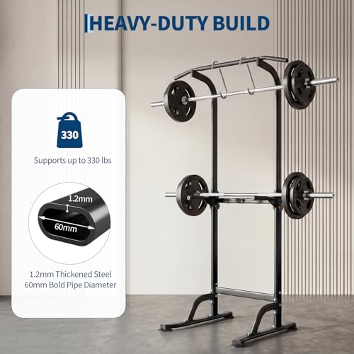 Power Tower Home Gym Strength Training Station Adjustable 10 Height Levels, Heavy-Duty Chin-Up Tower with Parallel Dip Handles, Bodyweight Workout Equipment for Pull-Ups, Dips, Knee Raises, Push-Ups, 330 Lb Capacity - color: Black